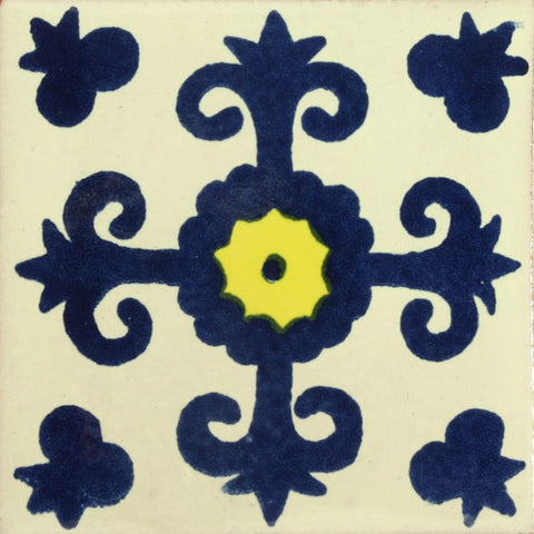 Sale- Traditional Mexican Tile - Valencia Azul/Amarillo Blanco 4 x 4