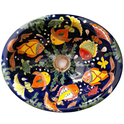 Traditional Talavera Mexican Sink with Fish