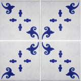 blue and white tile array