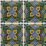 four tile array decorative Mexican tile green and yellow