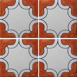 4 tile array of Arabesque Terra Cota Mexican tile